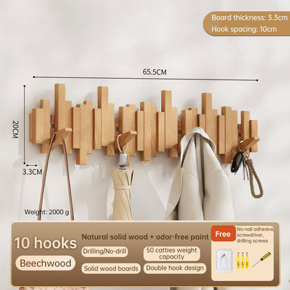 Solid Wood Hanger, Piano Key Wall Hook, Adhesive Back-of-Door Coat Hook, No Drill Entryway Organizer. - Moze