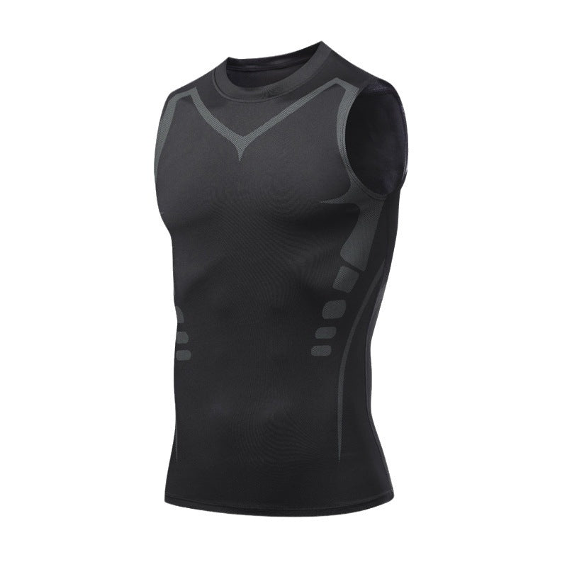 Quick-dry Men's Sports Fitted Short Sleeve Highly Elastic Breathable Moisture-wicking Fitness Training Vest - Moze