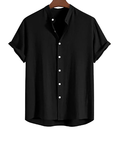 Men's Stand Collar Slim Fit Linen-Cotton Suit Set - Moze