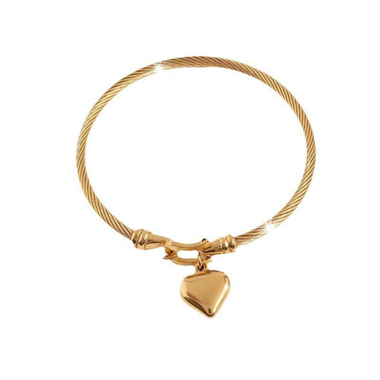 Titan Steel Bracelet Elegant Horsehoof Hook Heart Charm Bangle Non-Tarnish Electroplated Stainless Steel Jewelry - Moze