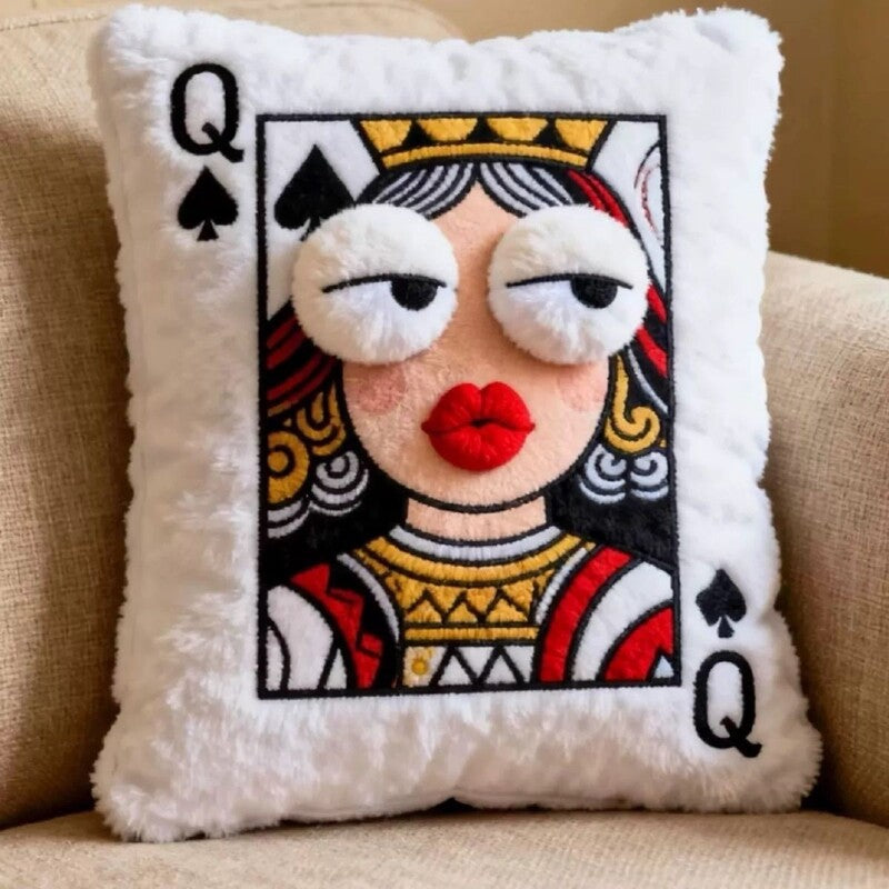 Cartoon Embroidered Square Pillow - Soft Quirky Big Eyes Game Cushion, Decorative Plush Throw Pillow for Home & Bedroom - Moze