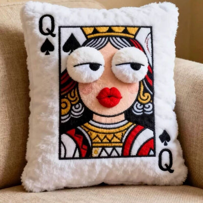Cartoon Embroidered Square Pillow - Soft Quirky Big Eyes Game Cushion, Decorative Plush Throw Pillow for Home & Bedroom - Moze