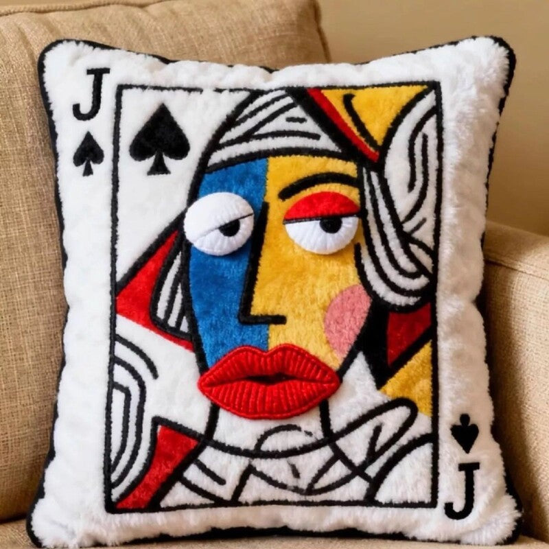 Cartoon Embroidered Square Pillow - Soft Quirky Big Eyes Game Cushion, Decorative Plush Throw Pillow for Home & Bedroom - Moze