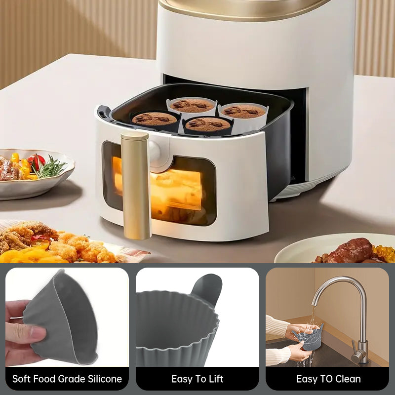 4-6 reusable silicone air fryer liners & baking cups – non-stick kitchen tools for eggs, cakes, meatballs. - Moze