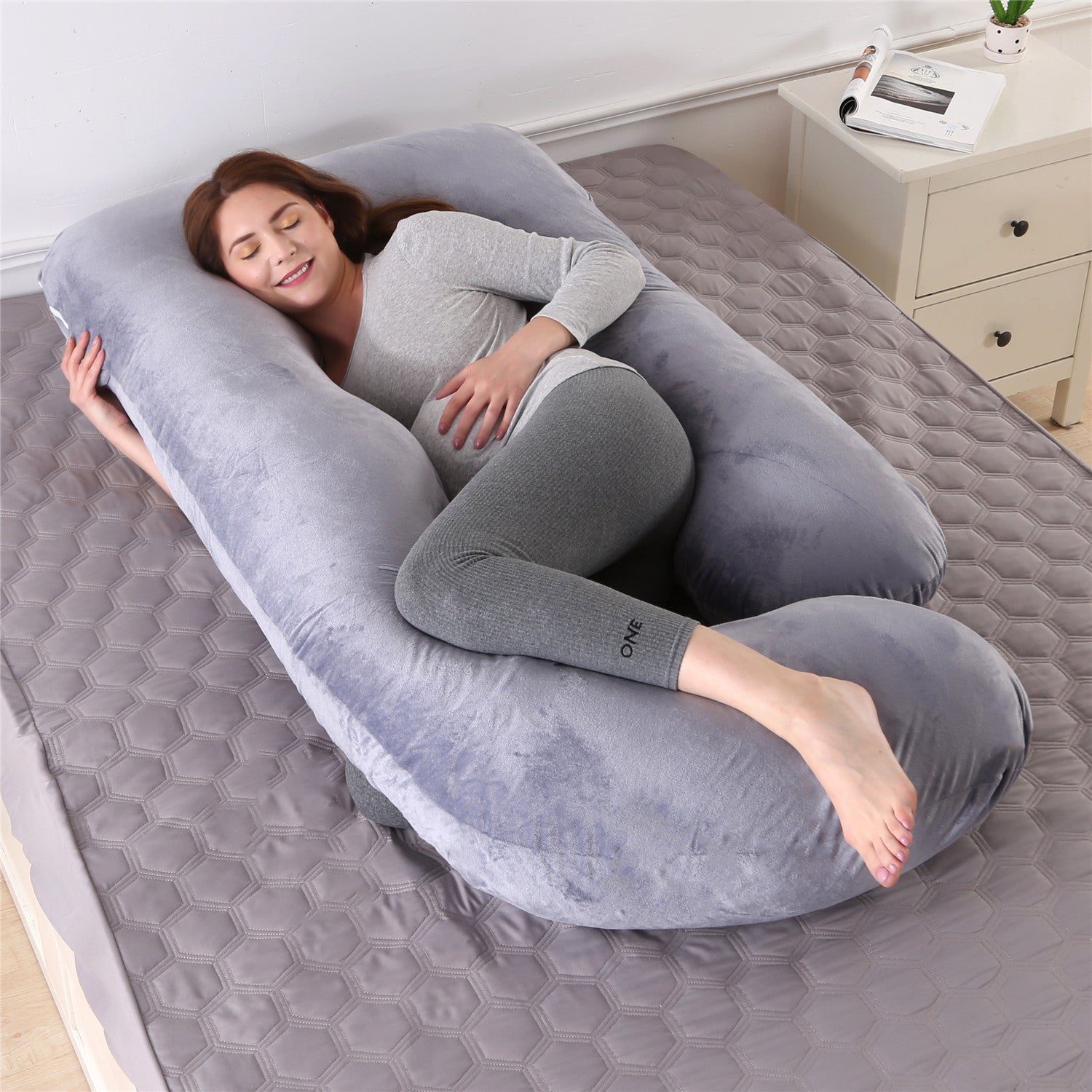 Pregnant women's detachable crystal velvet G-type side lying waist protection pillow - Moze