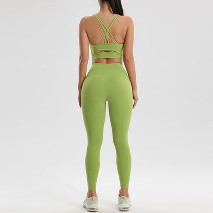 Women's sports and fitness set yoga and running two-piece set bra underwear quick drying base pants - Moze