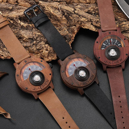 Unique Compass Turntable Design Mens Wooden Watch - Moze