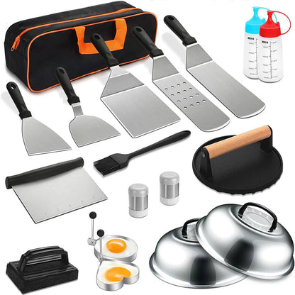 29PCS BBQ Set w/ Burger Press, Stainless Steel Grill Tools & Spatula - Moze