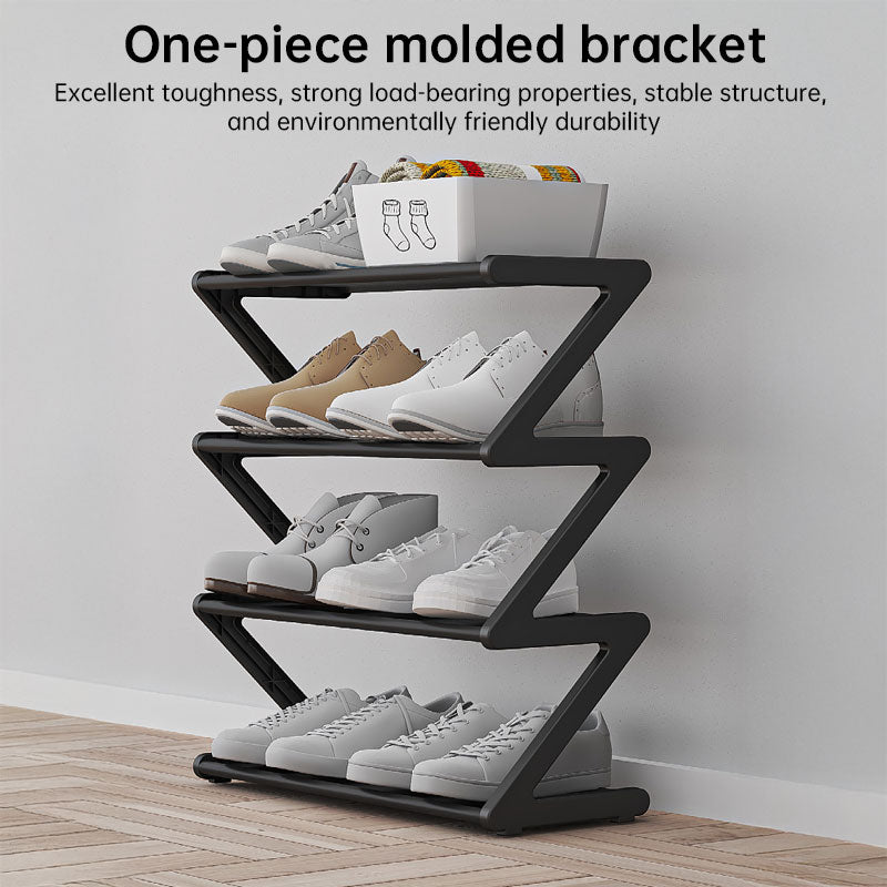 Z-shaped 4-layer shoe organizer: space-saving, wall/corner-mount, stackable, adjustable storage shelf. - Moze