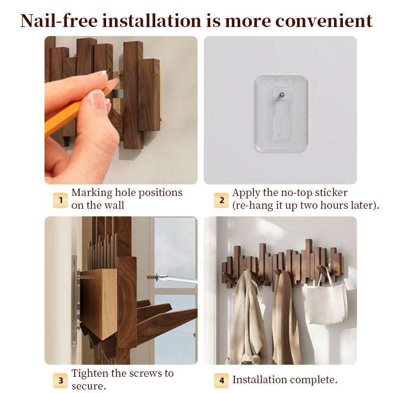 Solid Wood Hanger, Piano Key Wall Hook, Adhesive Back-of-Door Coat Hook, No Drill Entryway Organizer. - Moze