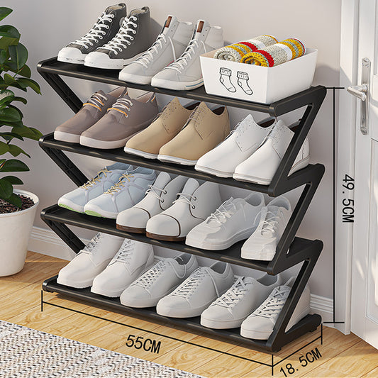 Z-shaped 4-layer shoe organizer: space-saving, wall/corner-mount, stackable, adjustable storage shelf. - Moze