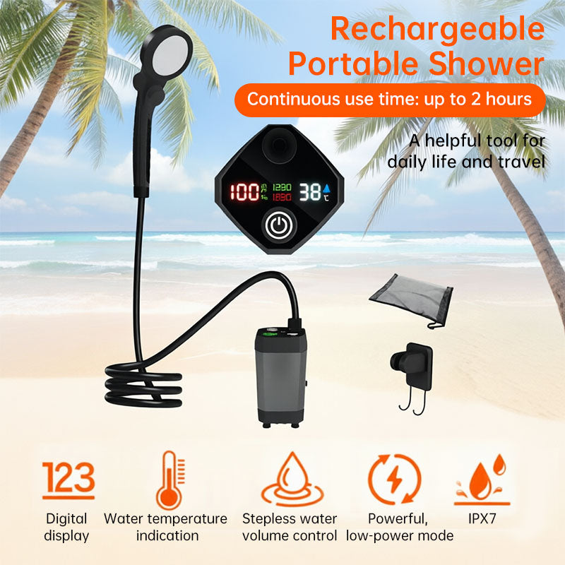 Portable Outdoor Shower Kit, 6000mAh Rechargeable Water Pump with Display for Camping & Pet Bath - Moze