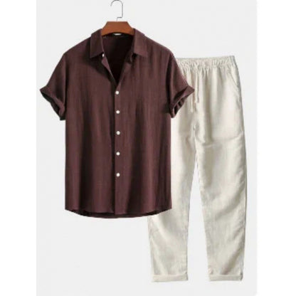 Men's Stand Collar Slim Fit Linen-Cotton Suit Set - Moze