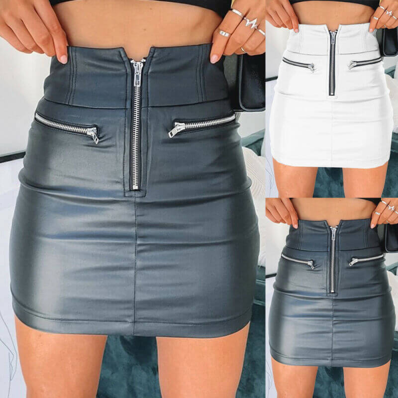 Womens PU Leather Zipper Skirt High Waist Pencil Evening Party Club Wear Bodycon Short Mini Skirt - Moze