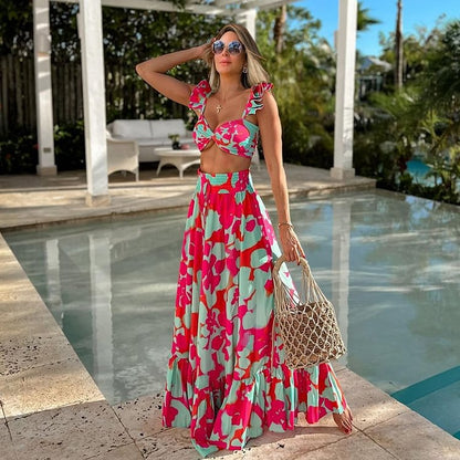 High-Waist Bikini Two-Piece Swimsuit with Beach Vacation Skirt Set for Women - Moze