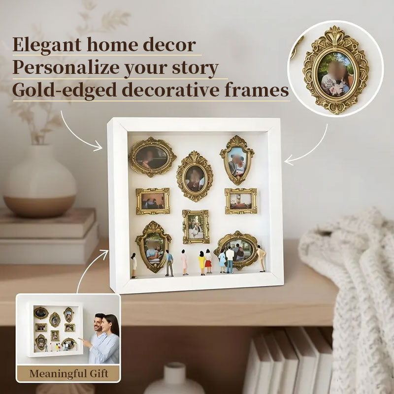 DIY Mini Museum Shadow Box Kit | Anniversary Wedding Memory Display with Gold Frames & Figurines - Moze