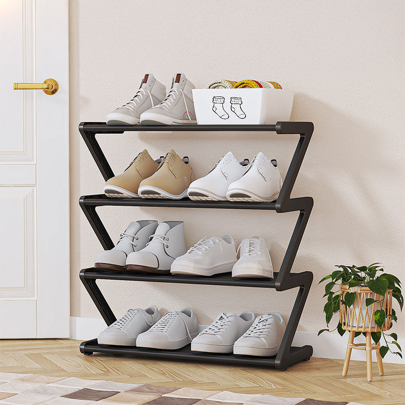 Z-shaped 4-layer shoe organizer: space-saving, wall/corner-mount, stackable, adjustable storage shelf. - Moze