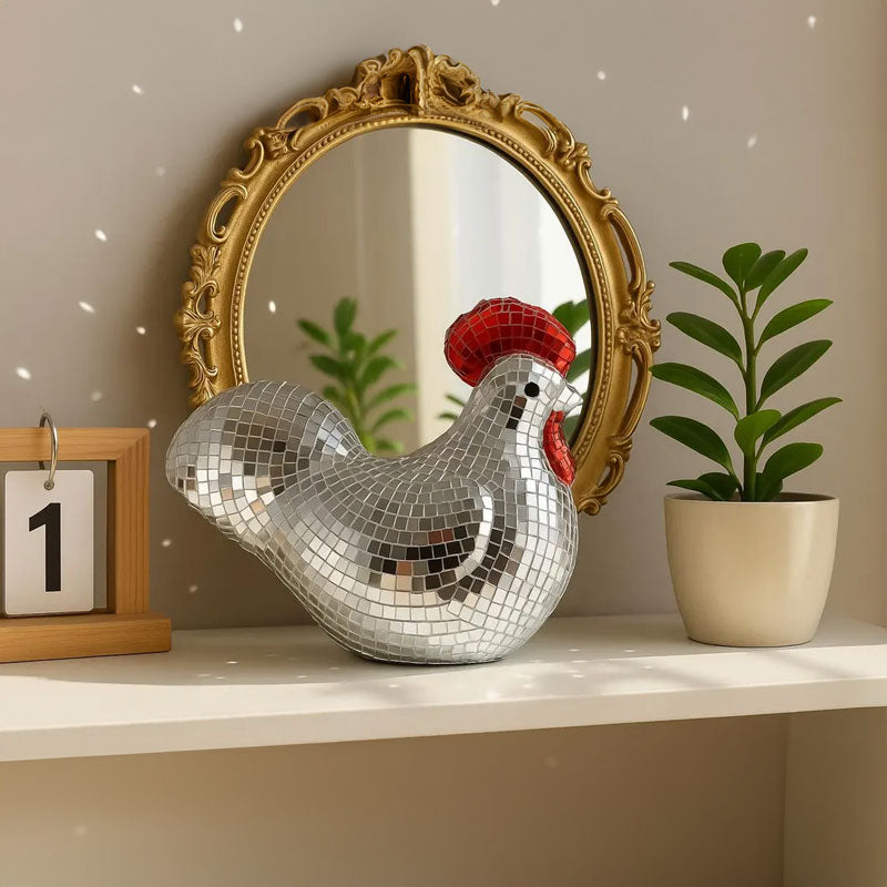 Ornamental Chicken Sculpture with Mirror Tiles - Moze