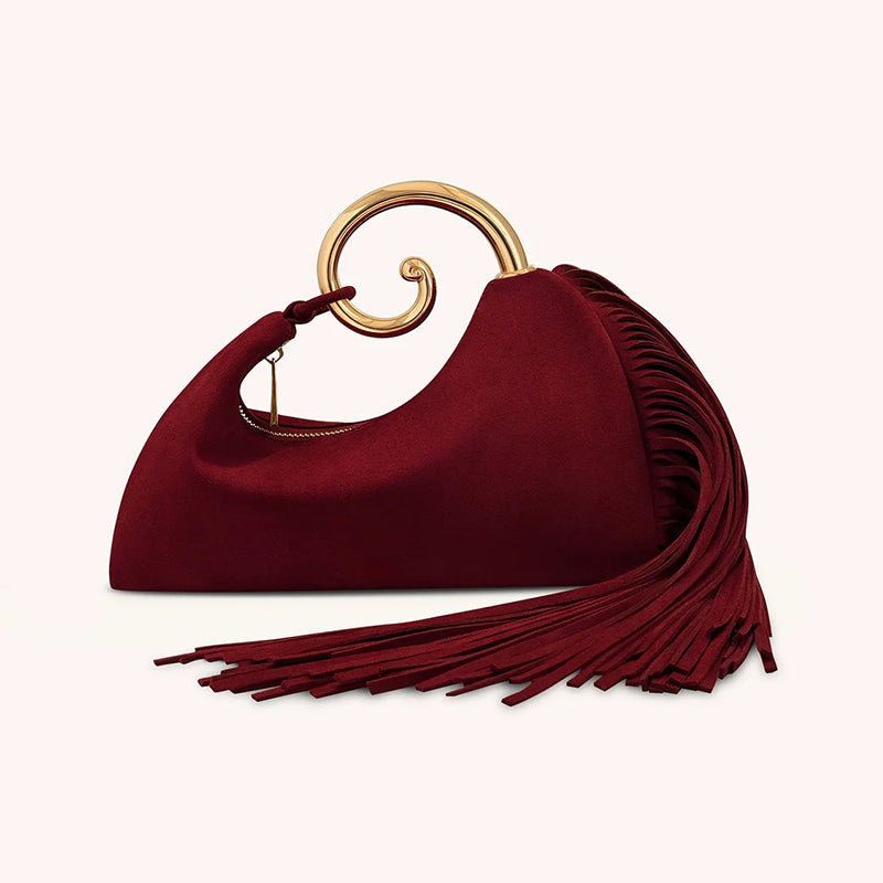 Vintage Winter Women's Bag - Fashionable Synthetic Suede Purse with Leather Tassels, Elegant Outdoor Travel Bag - Moze