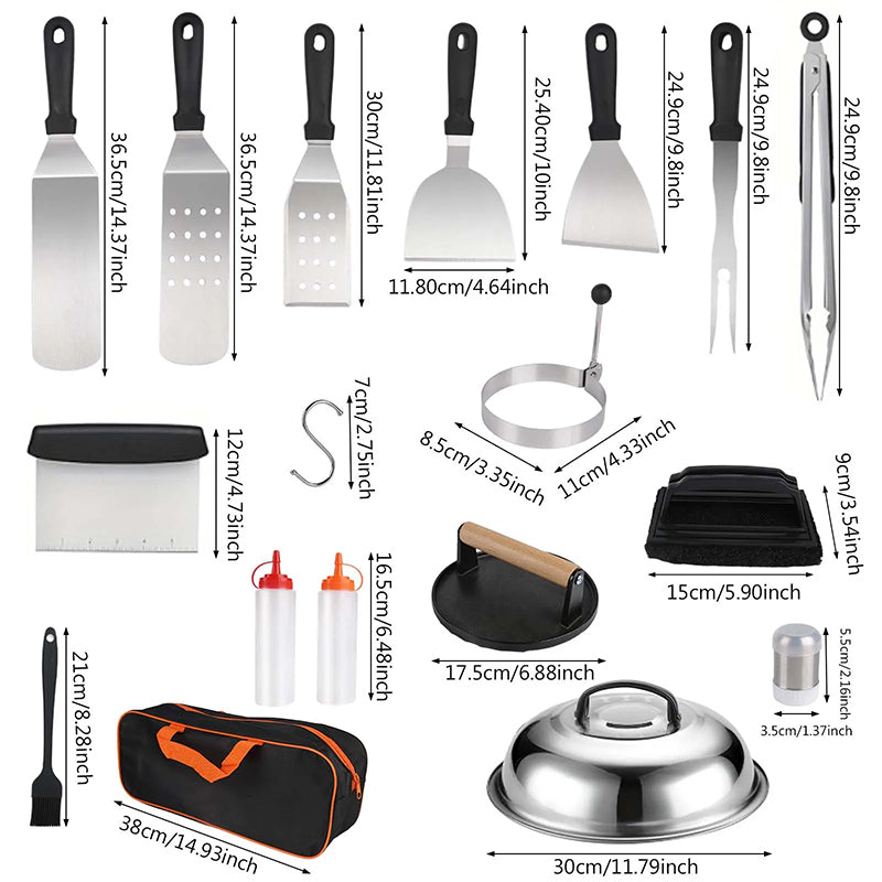 29PCS BBQ Set w/ Burger Press, Stainless Steel Grill Tools & Spatula - Moze