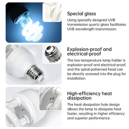 UVB 5.0 10.0 Reptile Heating Lamp13W 26W UVB Rays Energy Heating Light EU/US Calcium-enriched Bulb Lamp for Turtle Lizard Snake - Moze