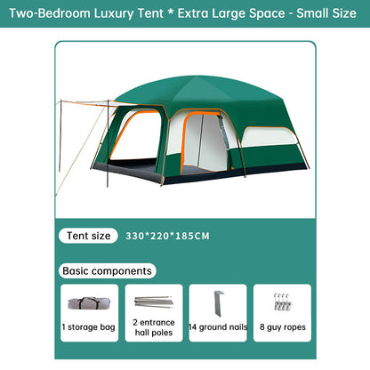 3-12 Person Double Layer 2-Bedroom Family Tunnel Camping Tent Waterproof Windproof UV Resistant for Outdoor Hiking & Camping - Moze