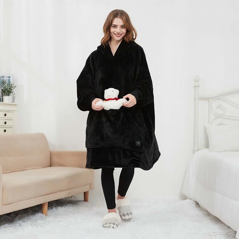 Winter Mens Hoodies Lazy People Home Leisure Warm Large Size Can Wear Flannel Blankets USB heated hoodie Heatable Wool Hoodie Men Clothing - Moze