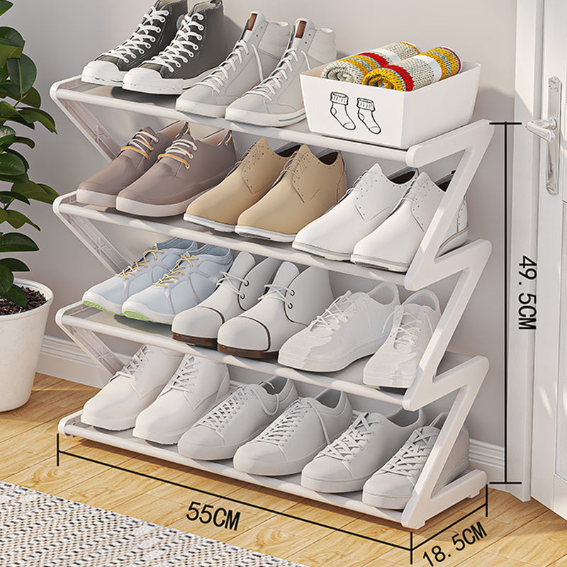 Z-shaped 4-layer shoe organizer: space-saving, wall/corner-mount, stackable, adjustable storage shelf. - Moze