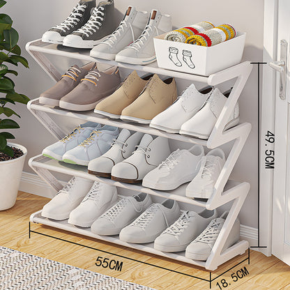 Z-shaped 4-layer shoe organizer: space-saving, wall/corner-mount, stackable, adjustable storage shelf. - Moze