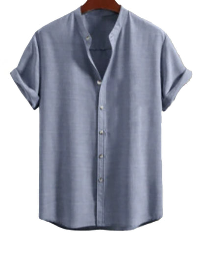 Men's Stand Collar Slim Fit Linen-Cotton Suit Set - Moze