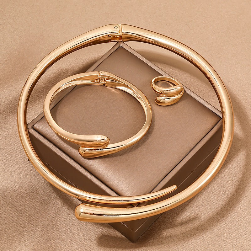 Simple heavy metal temperament geometric circular smooth surface women's collar bracelet ring jewelry - Moze