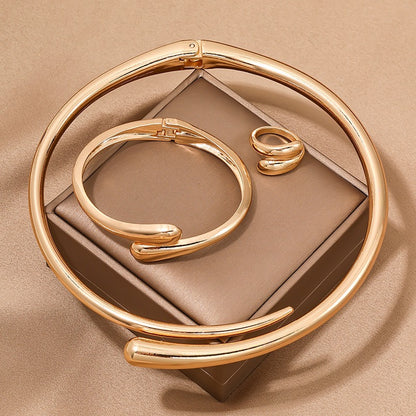 Simple heavy metal temperament geometric circular smooth surface women's collar bracelet ring jewelry - Moze