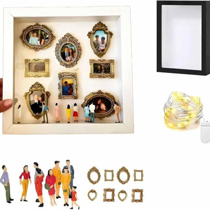 DIY Mini Museum Shadow Box Kit | Anniversary Wedding Memory Display with Gold Frames & Figurines - Moze