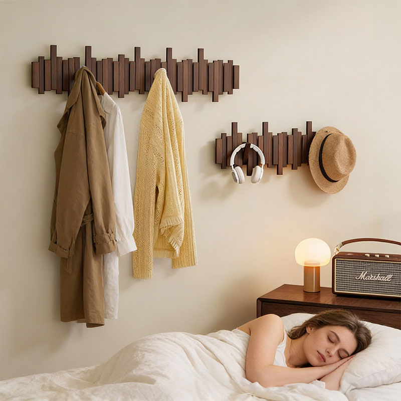 Solid Wood Hanger, Piano Key Wall Hook, Adhesive Back-of-Door Coat Hook, No Drill Entryway Organizer. - Moze