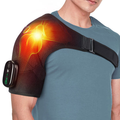 Massage Shoulder Support with Touchscreen Controller, Rechargeable Vibrating Heat Therapy Shoulder Massager Belt - Moze