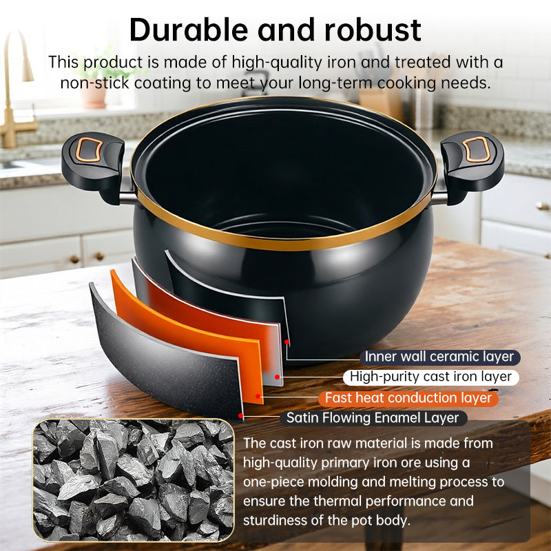 Modern 7L Micro-Pressure Soup Pot - 27cm Non-Stick Stewing Casserole, Includes Spoon, Safe for Induction & Gas Cooking - Moze