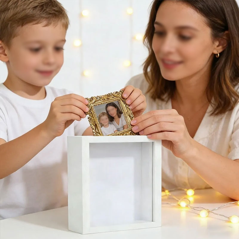 DIY Mini Museum Shadow Box Kit | Anniversary Wedding Memory Display with Gold Frames & Figurines - Moze