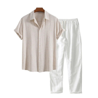 Men's Stand Collar Slim Fit Linen-Cotton Suit Set - Moze