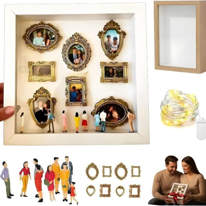 DIY Mini Museum Shadow Box Kit | Anniversary Wedding Memory Display with Gold Frames & Figurines - Moze