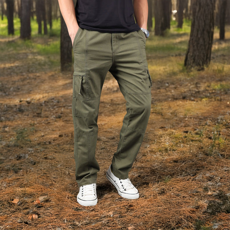 Men's Cotton Cargo Overalls for Camping & Hiking - Straight-Leg, Multi-Pocket Baggy Trousers - Moze
