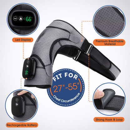Massage Shoulder Support with Touchscreen Controller, Rechargeable Vibrating Heat Therapy Shoulder Massager Belt - Moze