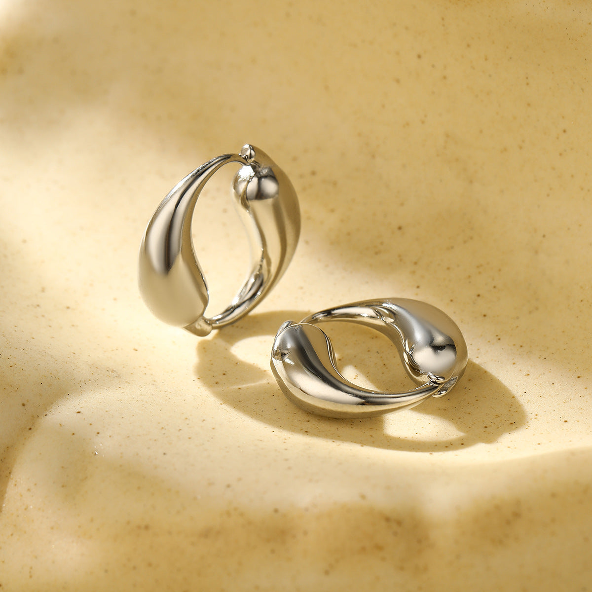 Creative O-shaped Stainless Steel Earrings with Gold Finish, Two Teardrop Loop Titanium Steel Hoop Earrings - Moze