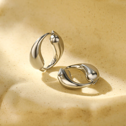 Creative O-shaped Stainless Steel Earrings with Gold Finish, Two Teardrop Loop Titanium Steel Hoop Earrings - Moze