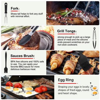 29PCS BBQ Set w/ Burger Press, Stainless Steel Grill Tools & Spatula - Moze