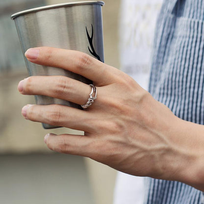 Modern Metal Stone Cross-Opening Design Ring - Moze