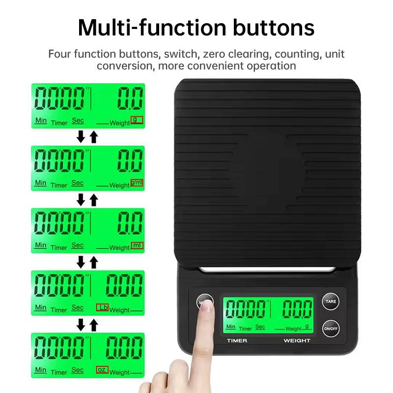 Digital kitchen coffee scale with timer, high - precision LCD, 5kg/0.1g - Moze