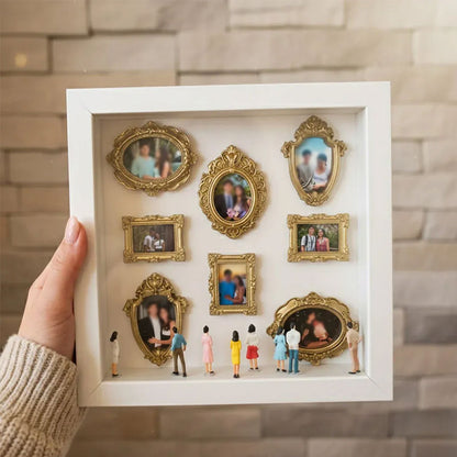 DIY Mini Museum Shadow Box Kit | Anniversary Wedding Memory Display with Gold Frames & Figurines - Moze