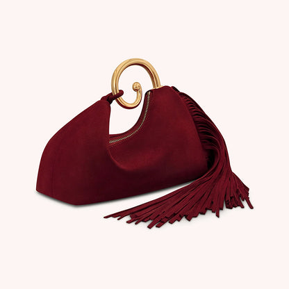 Vintage Winter Women's Bag - Fashionable Synthetic Suede Purse with Leather Tassels, Elegant Outdoor Travel Bag - Moze