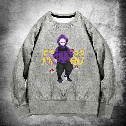 Pok É Mon Round Neck Sweater For Men And Womens Spring and Autumn Wear Japanese Anime Pikachu Superman Loose Shoulder Jacket - Moze