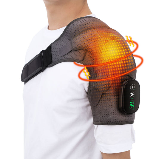 Massage Shoulder Support with Touchscreen Controller, Rechargeable Vibrating Heat Therapy Shoulder Massager Belt - Moze